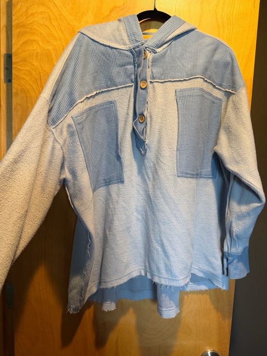 Free People Tops - Free People Pale Blue Hooded Pullover